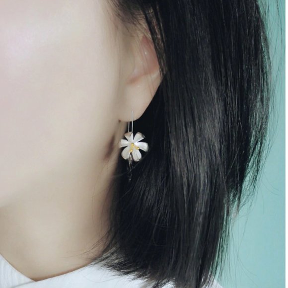 Beautiful Lotus Flower Long Dangle Earrings - Picture 12 of 15